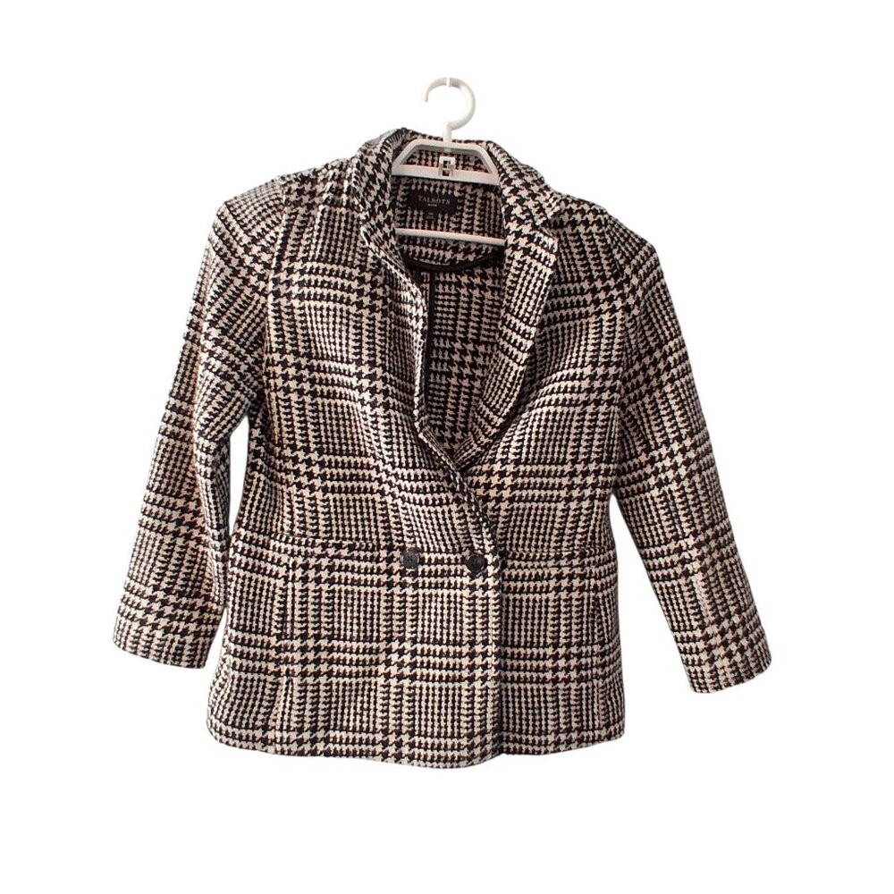 Talbots nwot new blazer womens size 14 Petite jacket black white plaid wool blen
